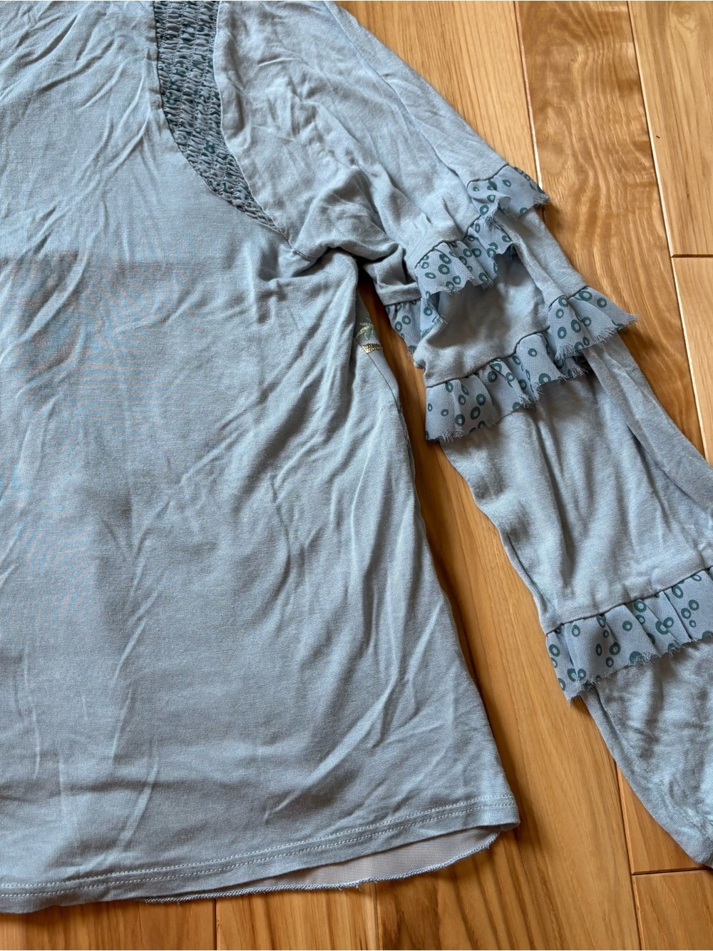 Anthropologie Tiny Frances Long Sleeve Ruffle Blue Floral Embroidered Top - Picture 9 of 12
